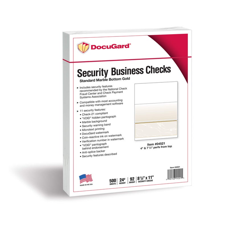 DocuGard Standard Gold Marble Bottom High Security Check Paper - Laser/Inkjet Printer Compatible - 11 Security Features - 500 Blank Business Checks (04521) - Image 2